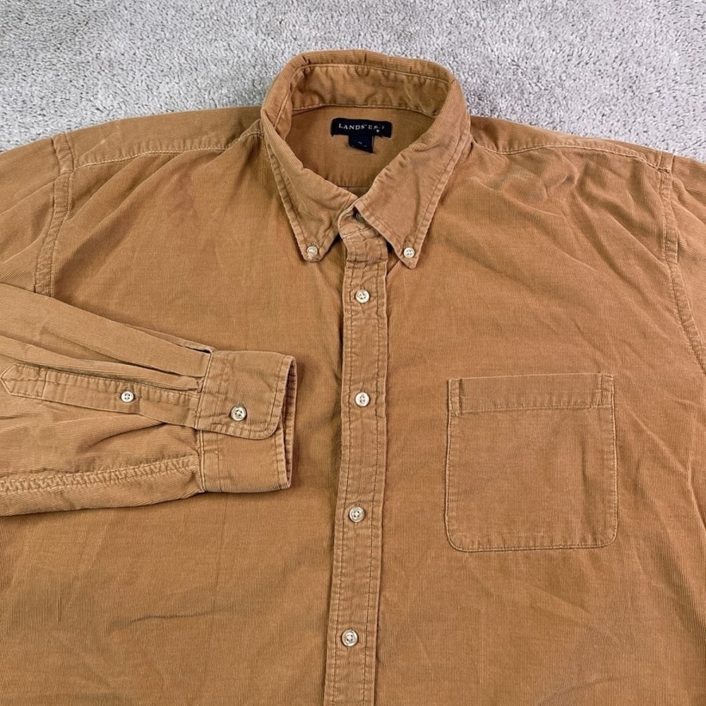 Lands End Shirt‎ Mens XL Brown Corduroy Cord Long Sleeve Button Down Outdoors